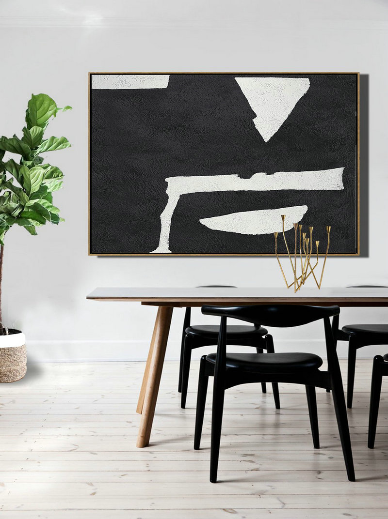 Extra Large Artwork,Hand Painted Oversized Horizontal Minimal Art On Canvas, Black And White Minimalist Painting - Large Abstract Wall Art